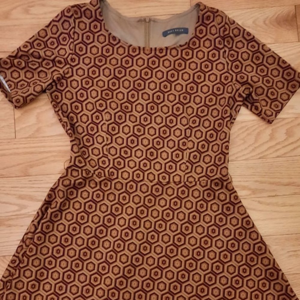 Forever 21 Orange & Brown A-line Mini Dress with Scoop Neck & Short Sleeves M